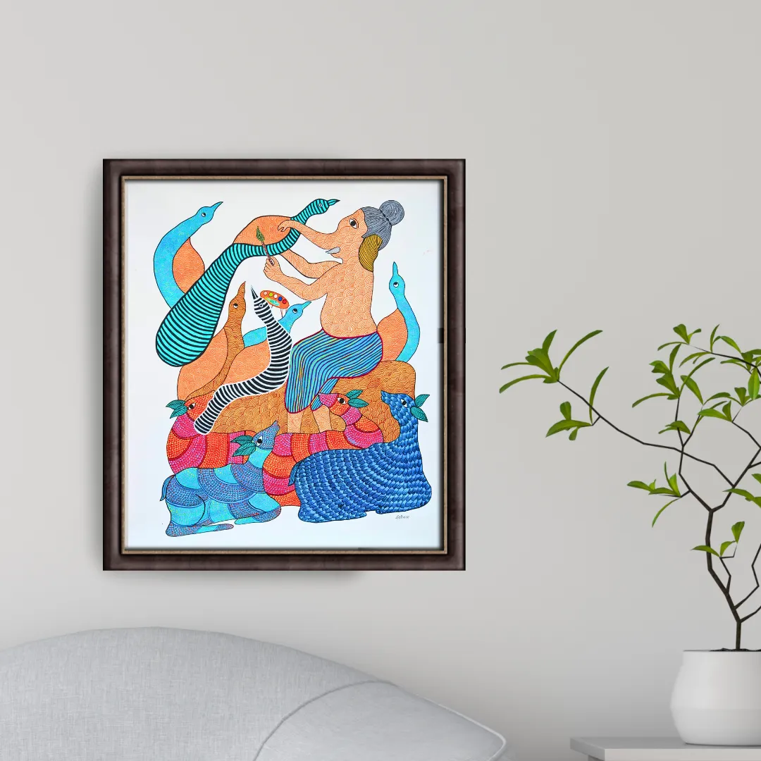 Lord Ganesh painting the peacock