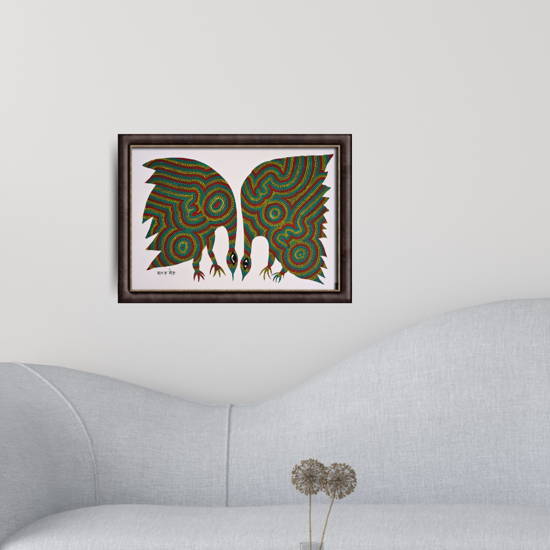 A Peacock Couple on Wooden Shelf Product Image