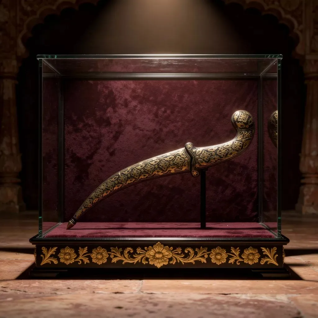 Curved Koftgari Dagger with Handcrafted Metal Inlay Detailing