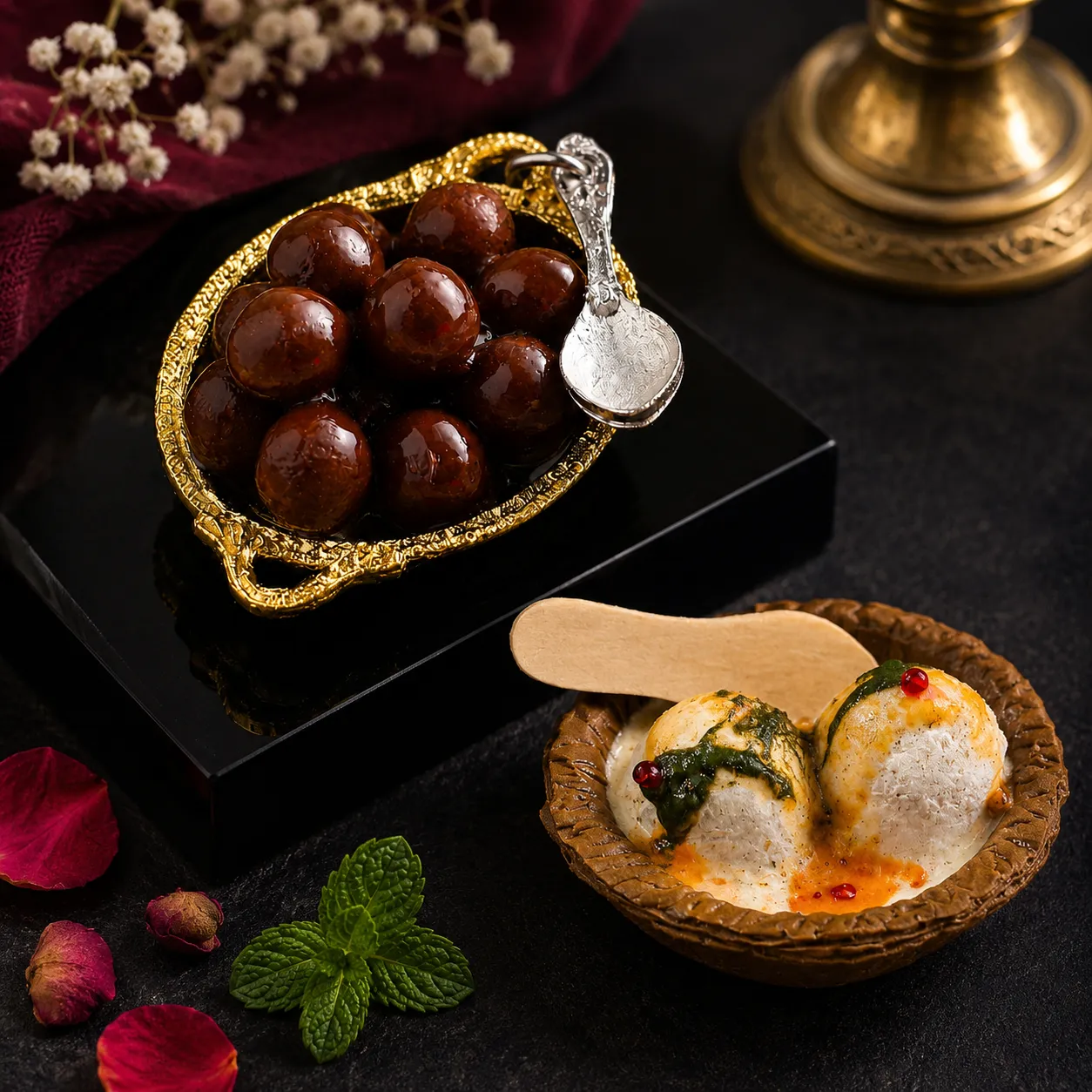 Miniature Gulab Jamun and Dahi Vada Magnet Set