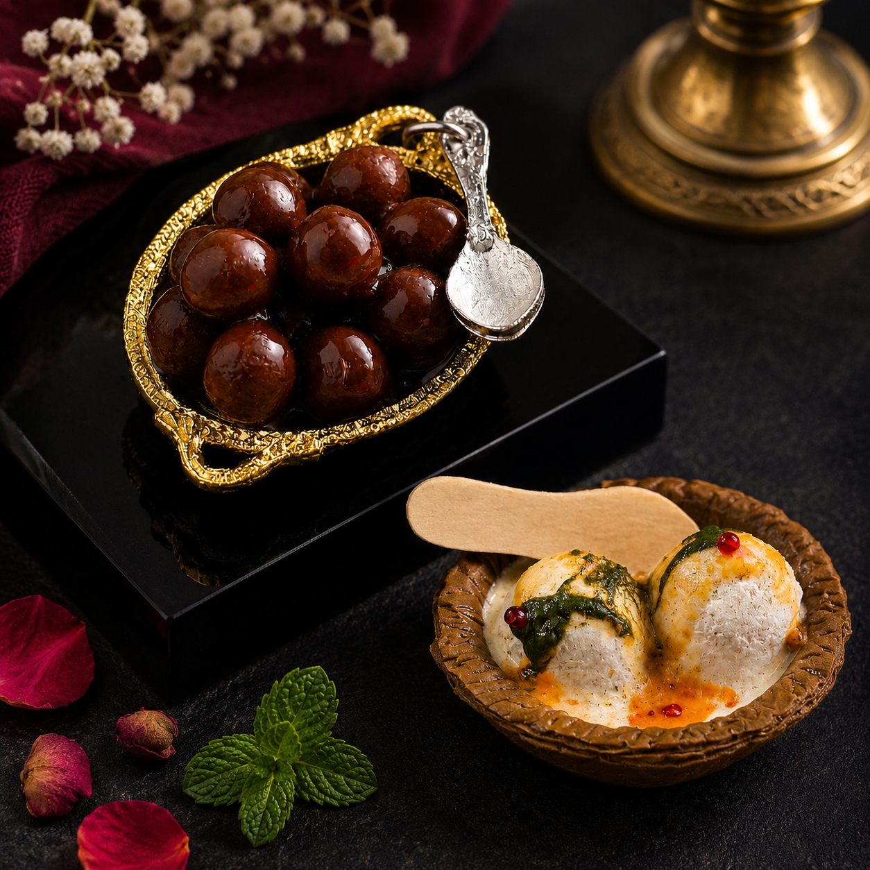 Miniature Gulab Jamun and Dahi Vada Magnet Set