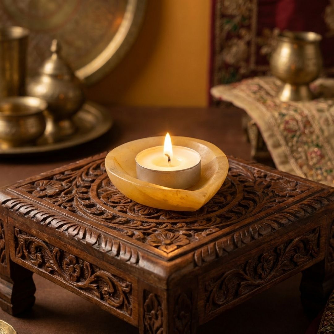 Yellow Quartz Tea Light Holder for Warm Ambient Decor