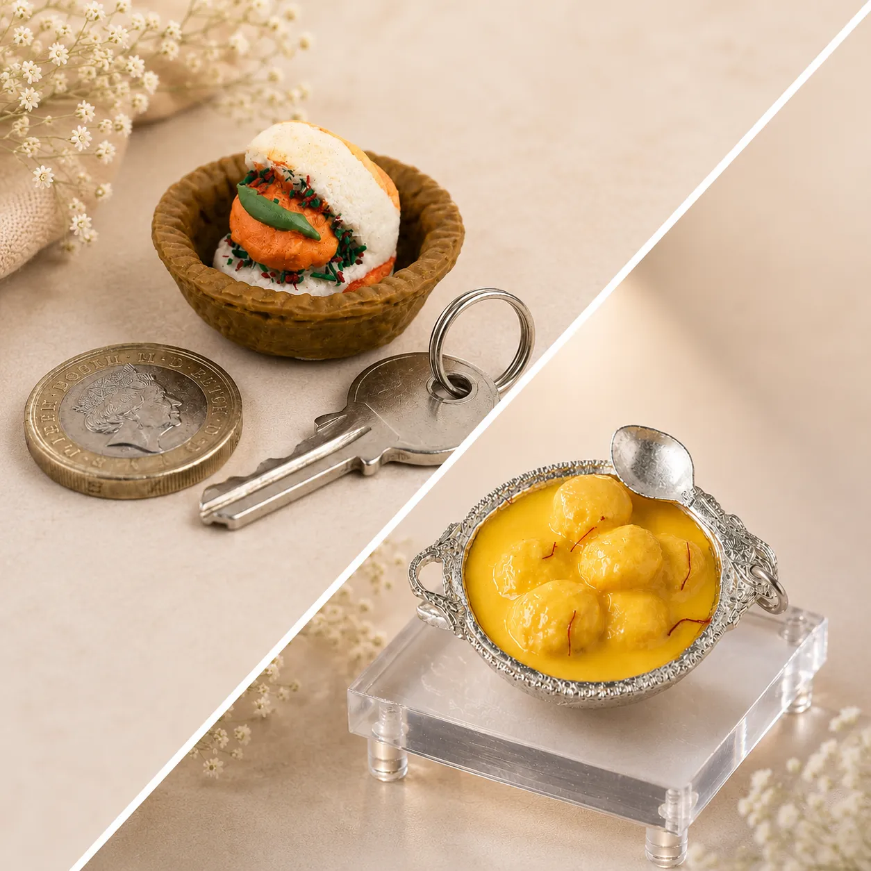 Miniature Vada Pav and Rasmalai Magnet Set