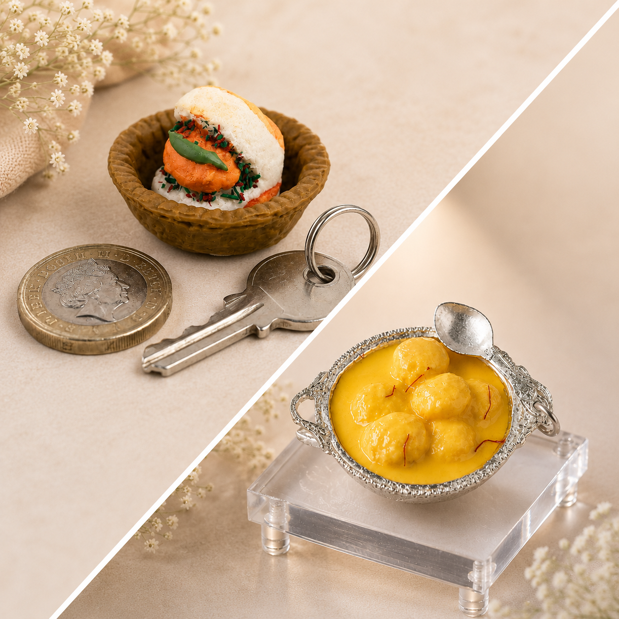 Miniature Vada Pav and Rasmalai Magnet Set
