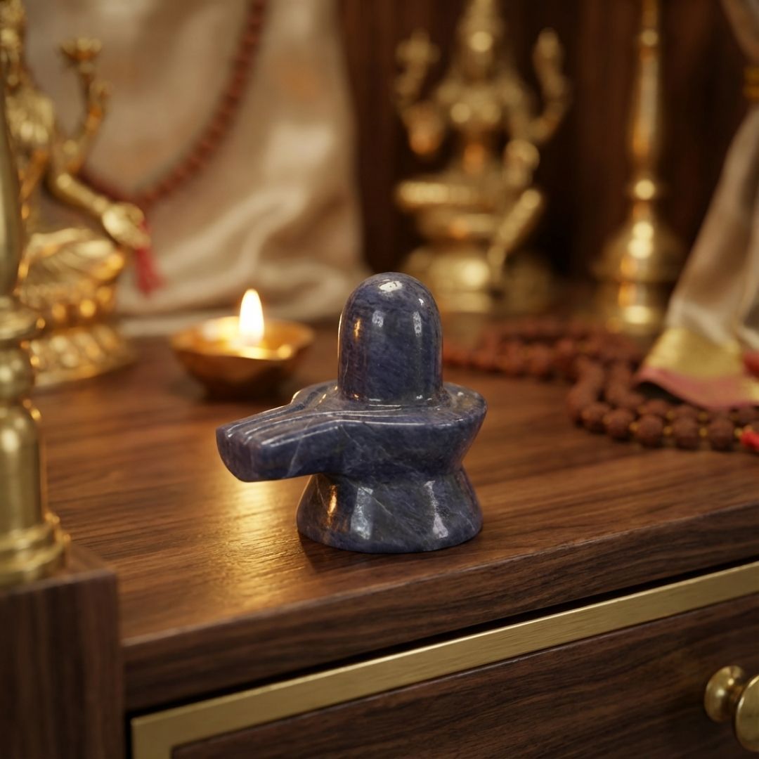 Blue Aventurine Shivling Spiritual Carving for Home Temple and Meditation