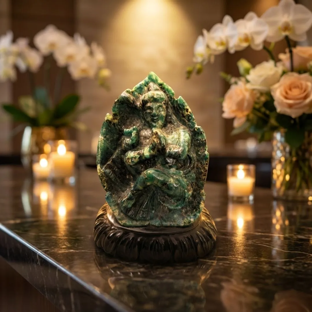 Abroad Black Jade Krishna Sculpture for Home Decor and Spiritual Spaces 
