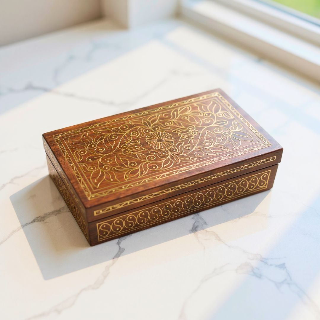 Floral Harmony Wooden Tarkashi Inlay Storage Box