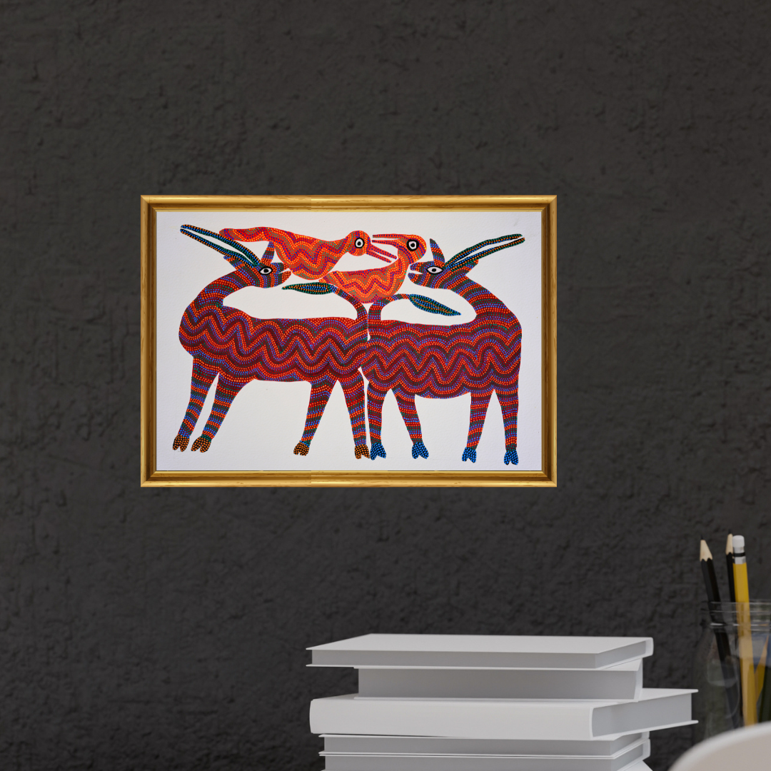 Two Swamp Deer and Birds