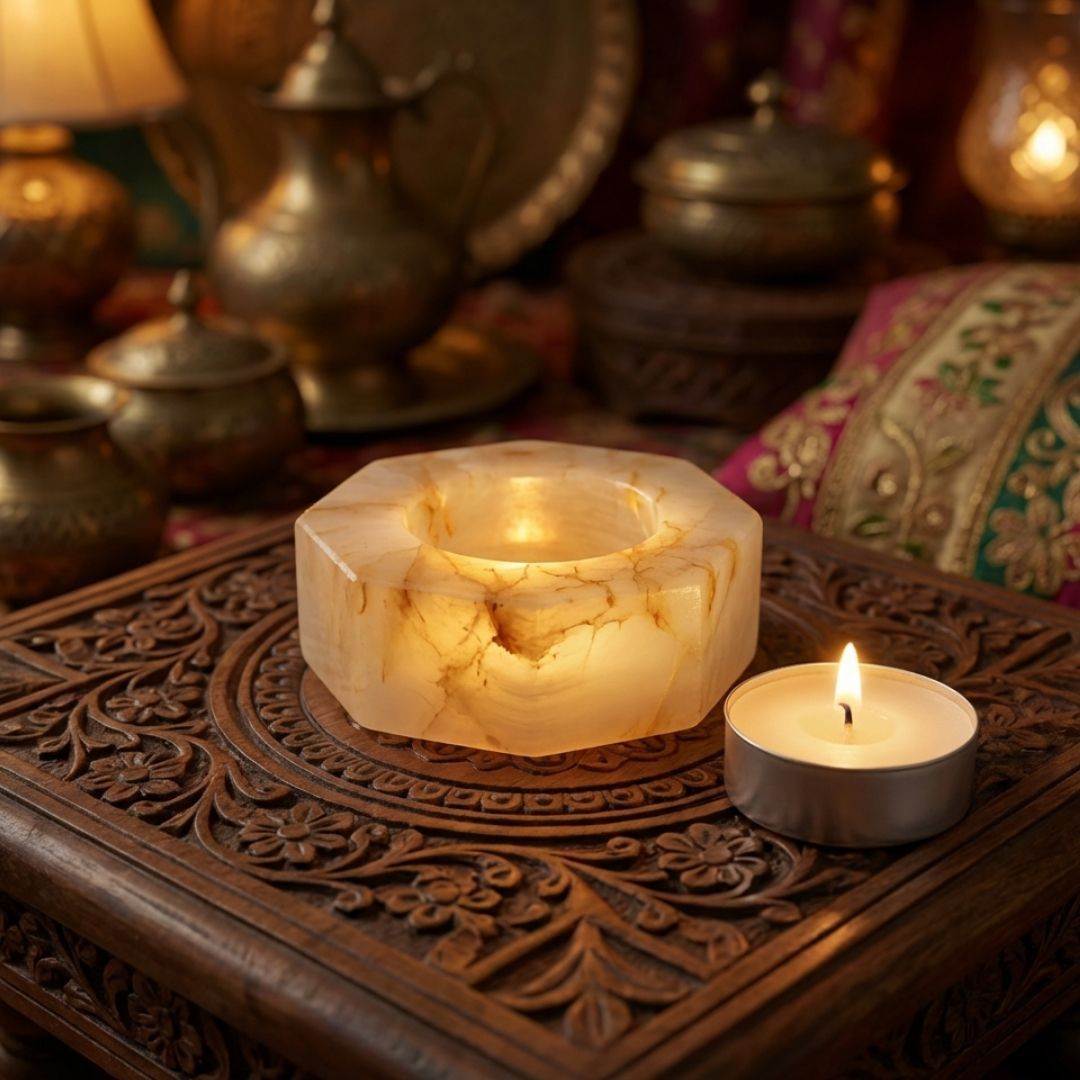 White Quartz Tealight Holder for Calm Interiors