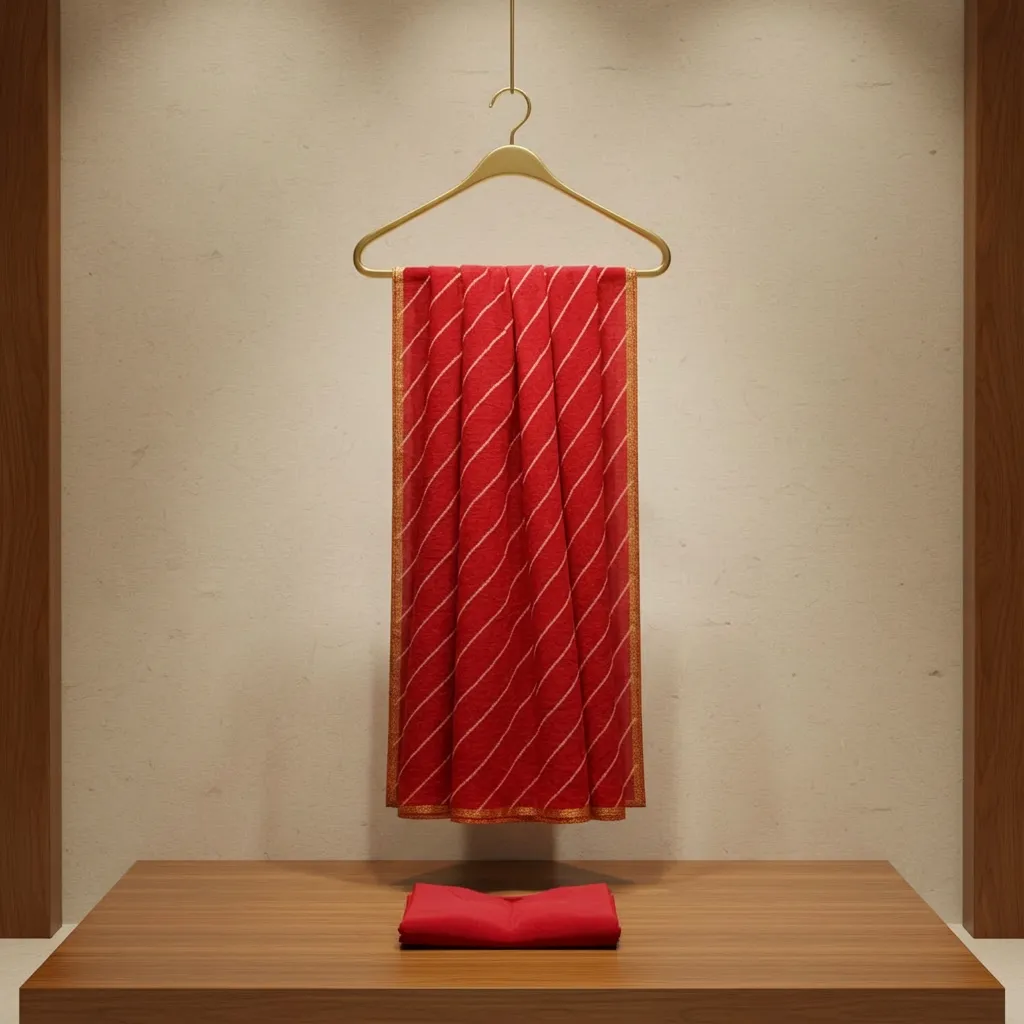Traditional Lahariya Tie and Dye Chiffon Saree with Matching Blouse in Rich Red Tones 