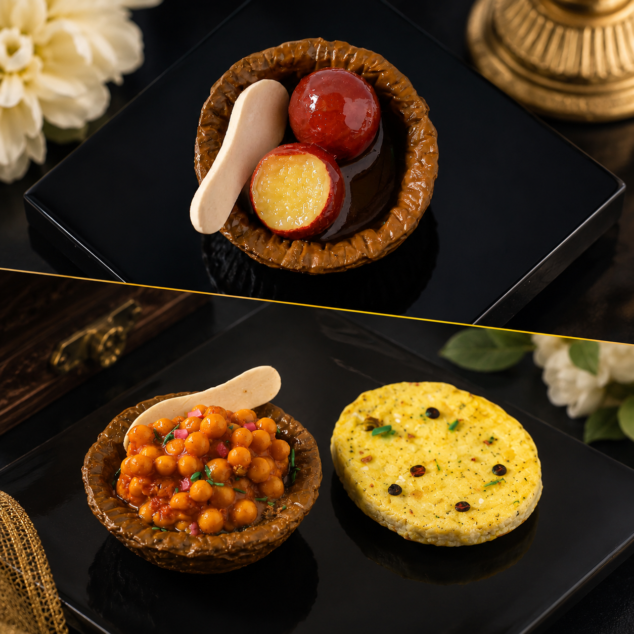 Miniature Gulab Jamun and Chole Kulcha Magnet Set