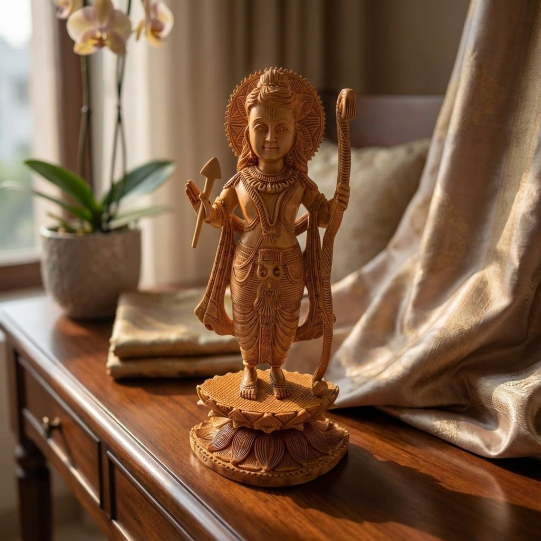 Lord Rama Standing Idol with Bow and Arrow on Lotus Base 