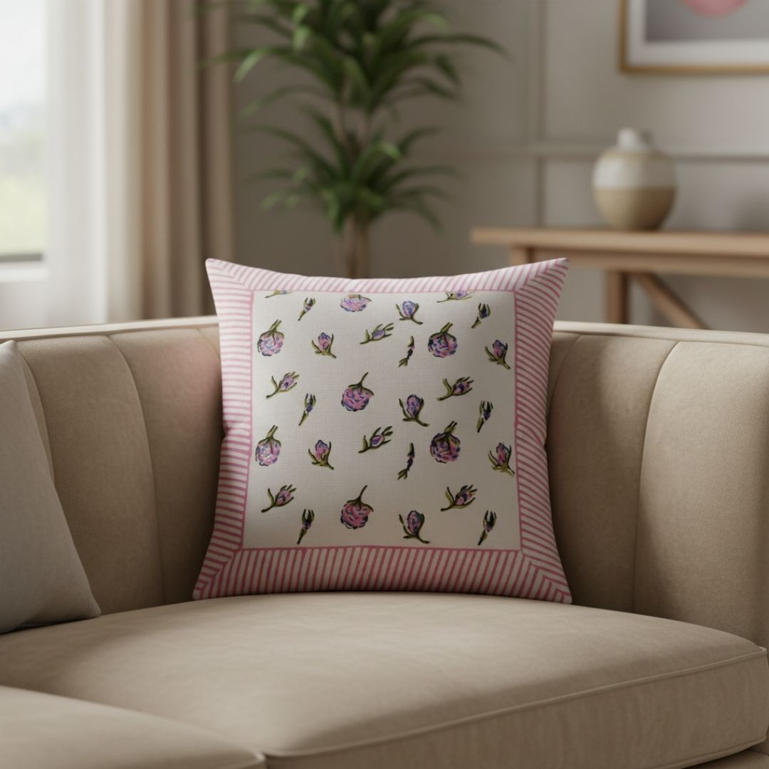 South Cotton Floral Block Printed Cushion Covers (Set of 2)