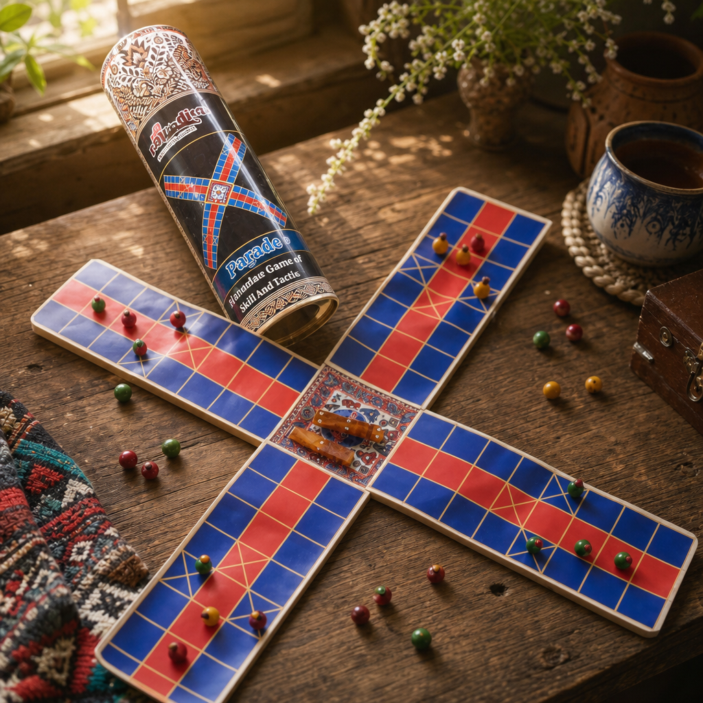 Pagade Board Game – Traditional Indian Pachisi (Parcheesi) Set in Blue & Red | Handmade Wooden Pieces | Includes How-to-Play Guide