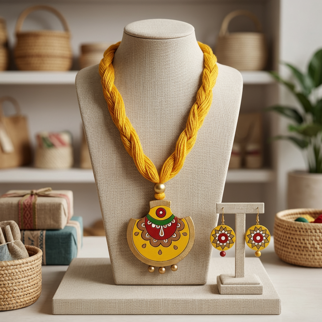 Handmade Terracotta Necklace Set Yellow
