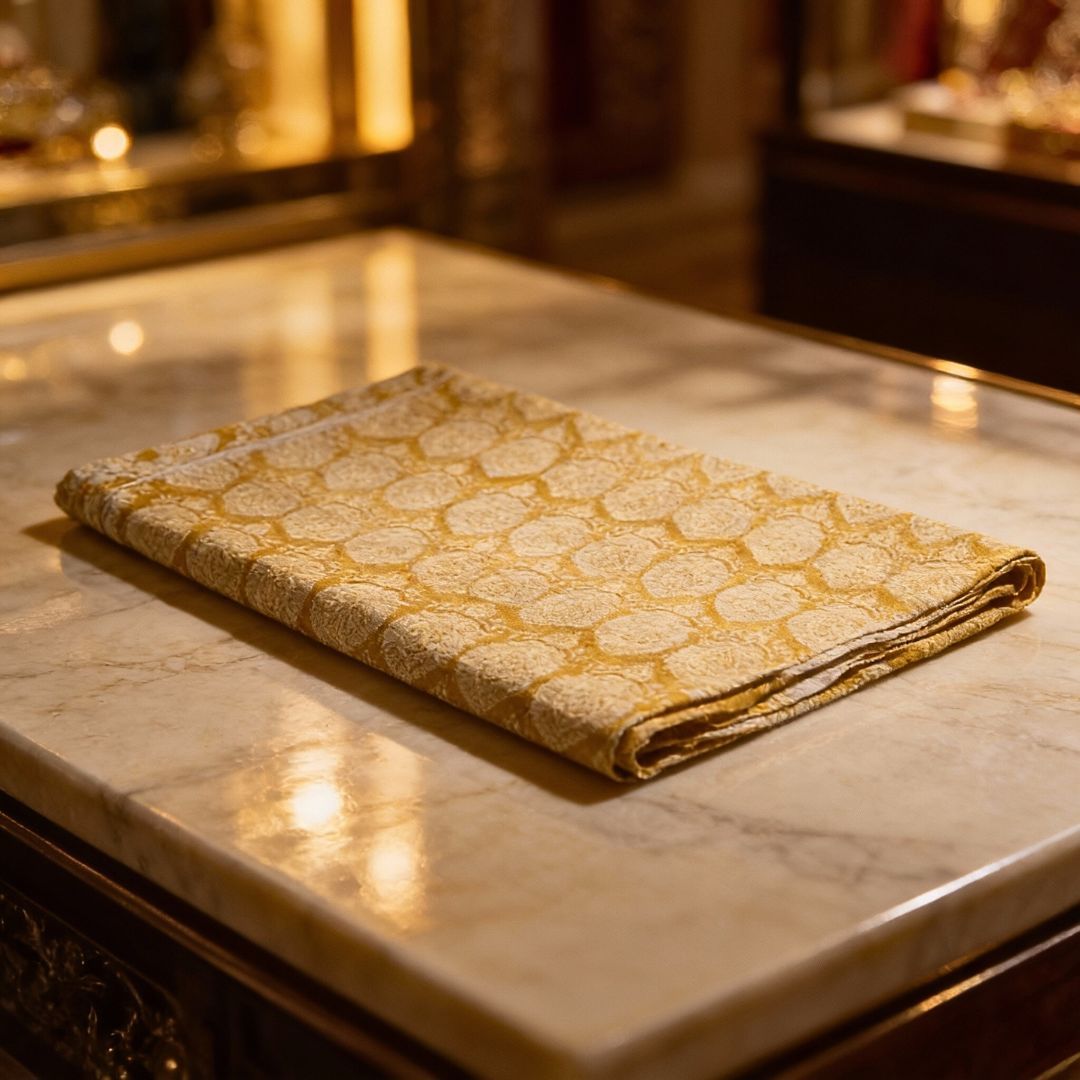 Single-Sided Hand Block Printed Mal Cotton Fabric – Yellow Floral | Sold Per Meter