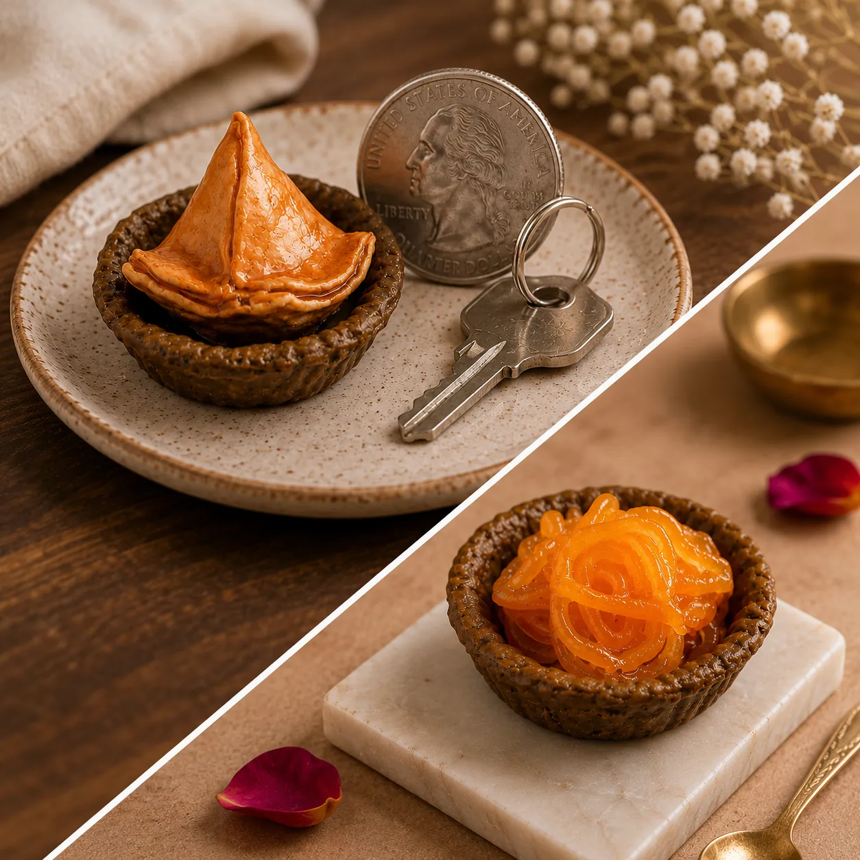 Miniature Samosa and Jalebi Magnet Set