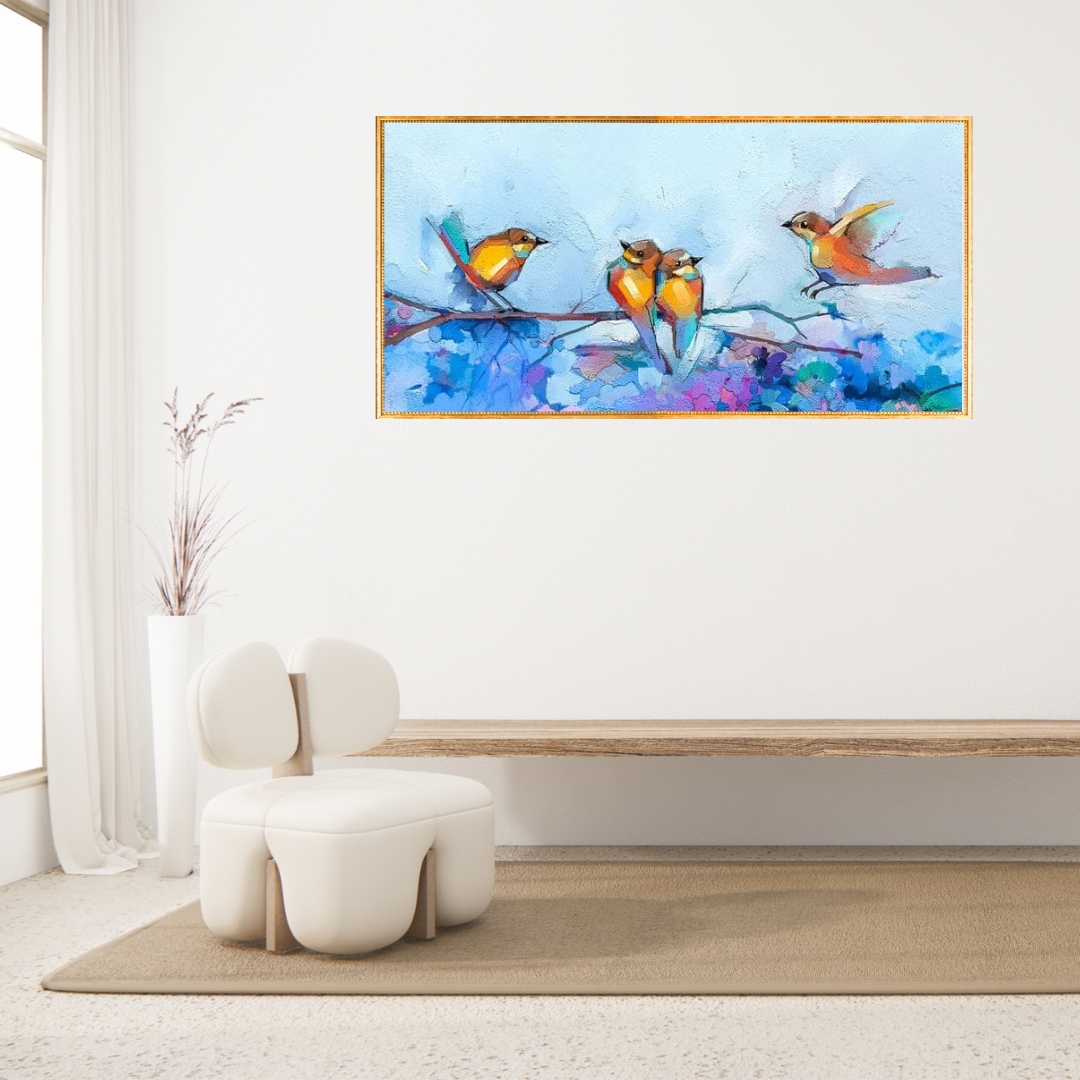 Handmade Birds Abstract Canvas Painting