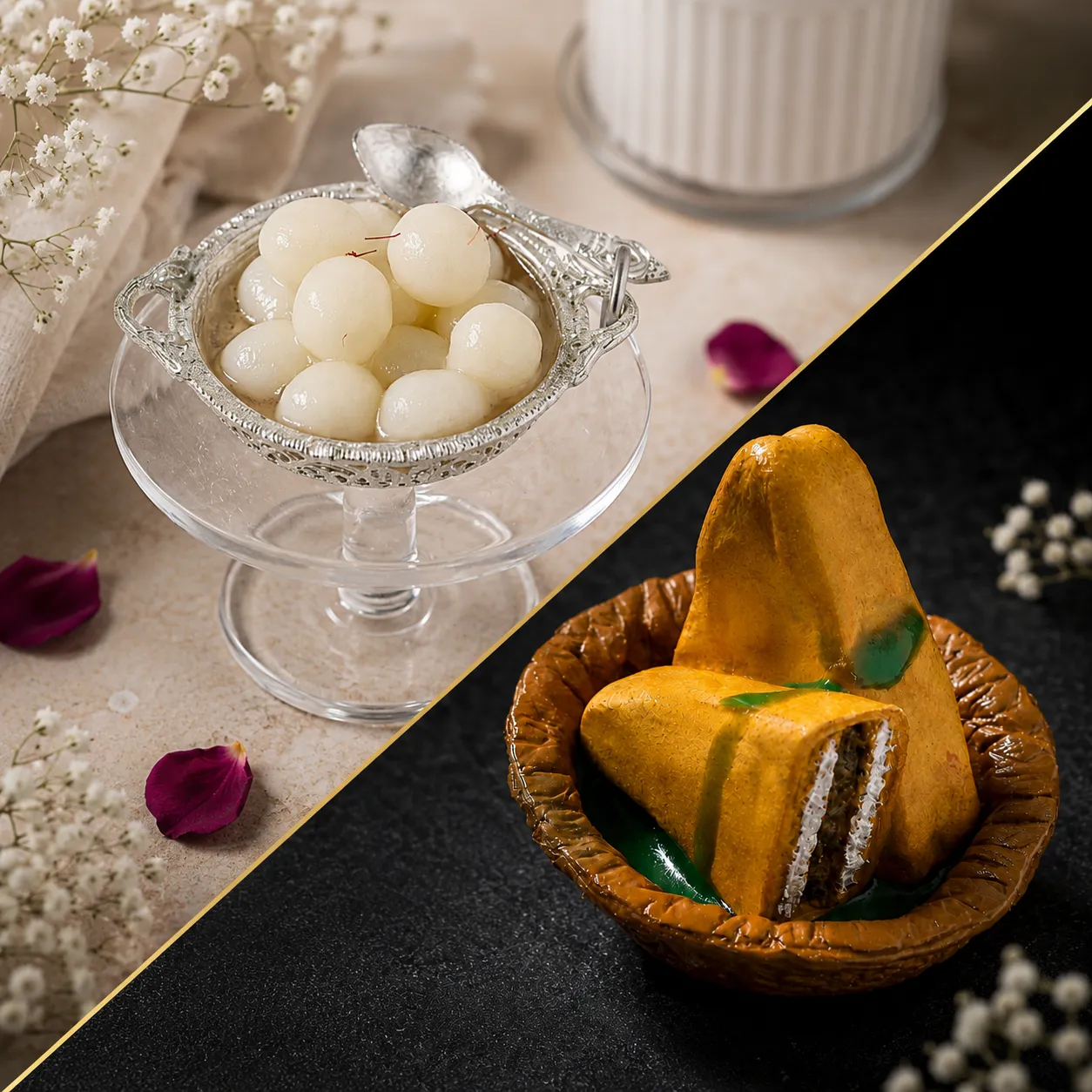 Miniature Rasgulla and Bread Pakora Magnet Set