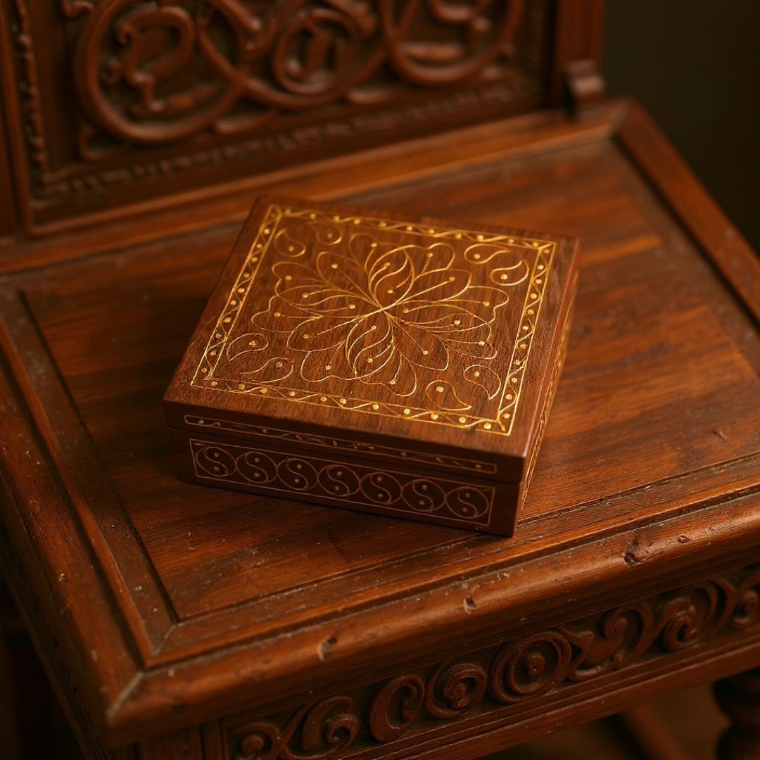 Lotus Mandala Wooden Tarkashi Inlay Box