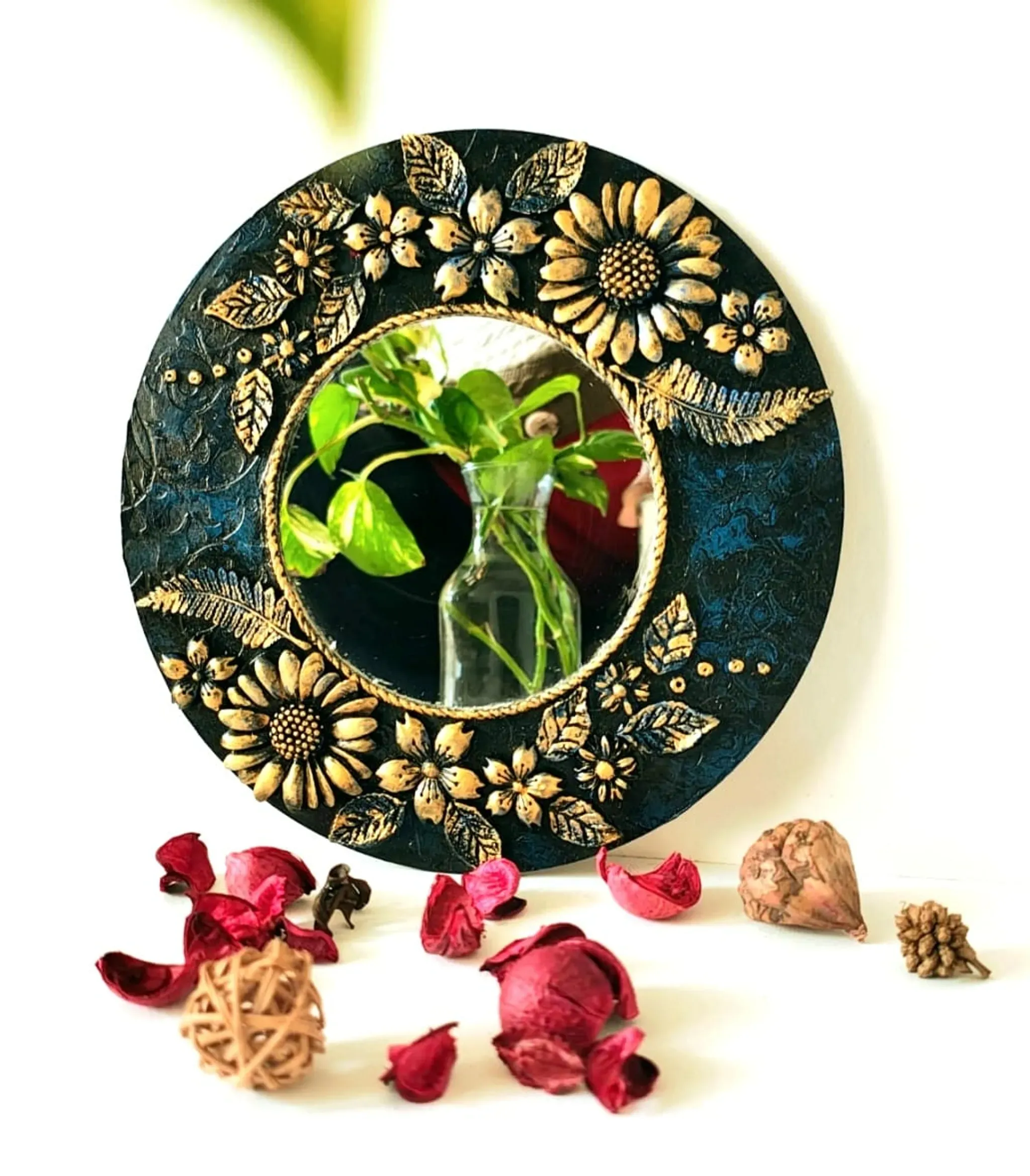 Wall Decor With Centre Mirror and Clay Detailing