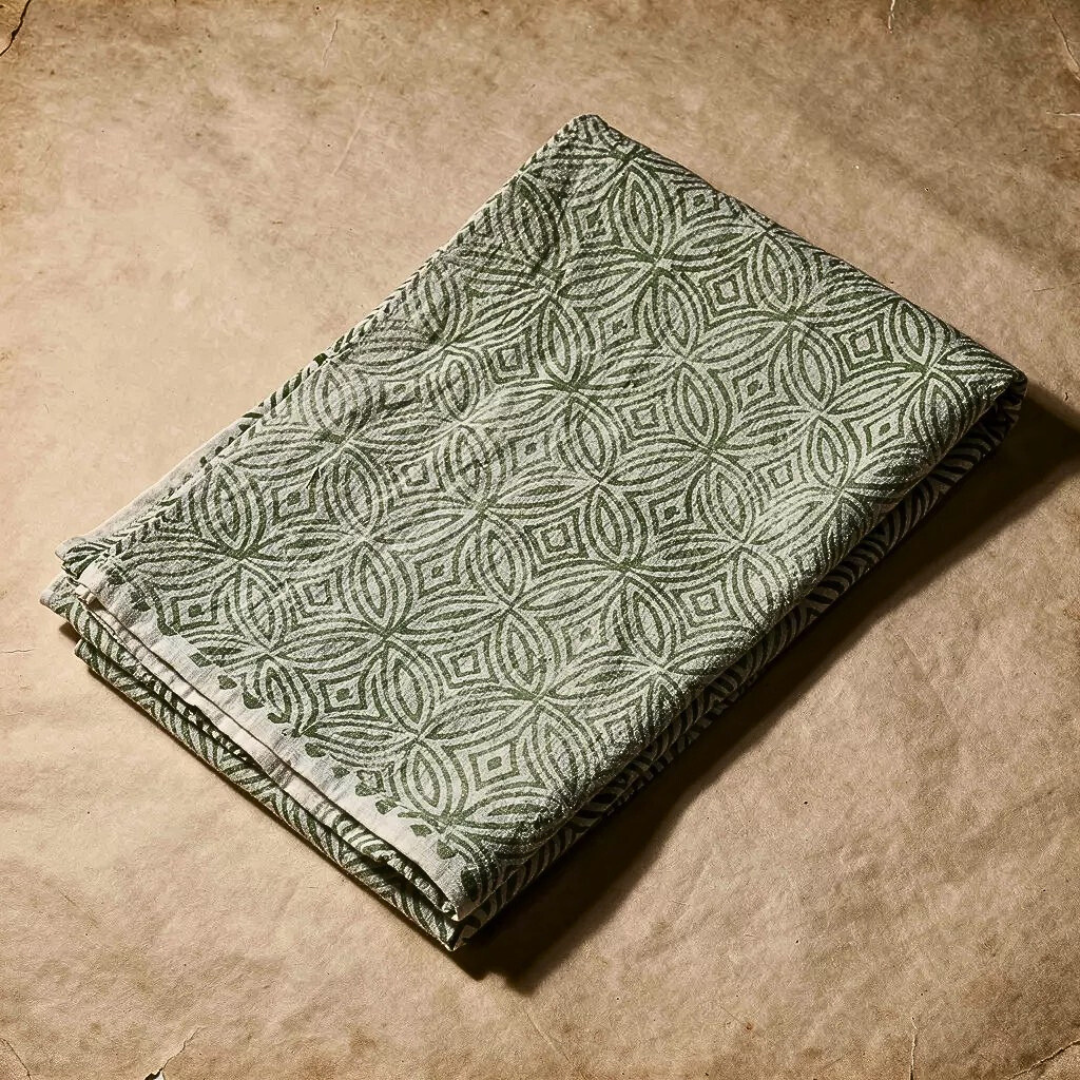 Single-Sided Hand Block Printed Mal Cotton Fabric – Soft Grey Floral | Sold Per Meter