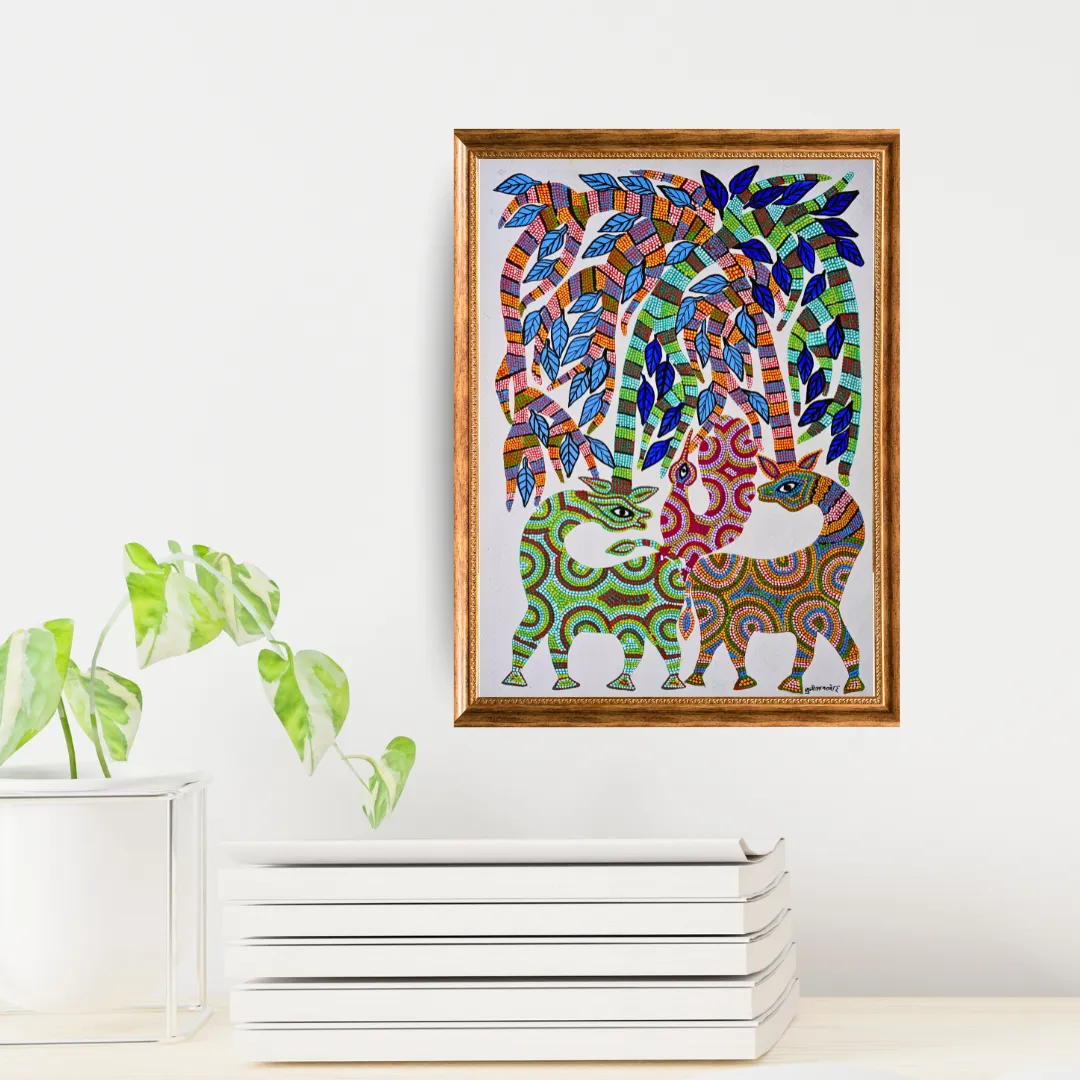 The Deer and Peacock in the Forest