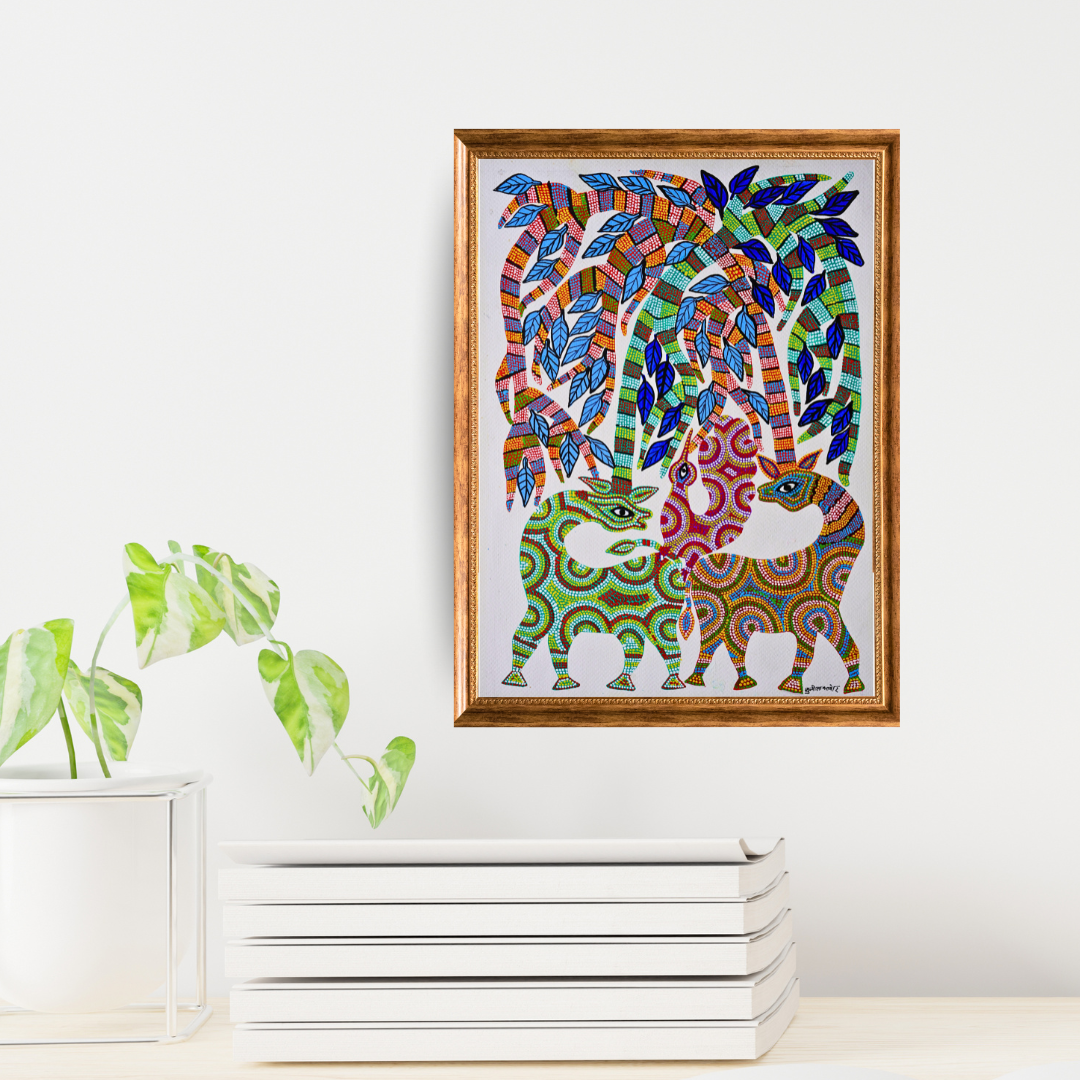 The Deer and Peacock in the Forest