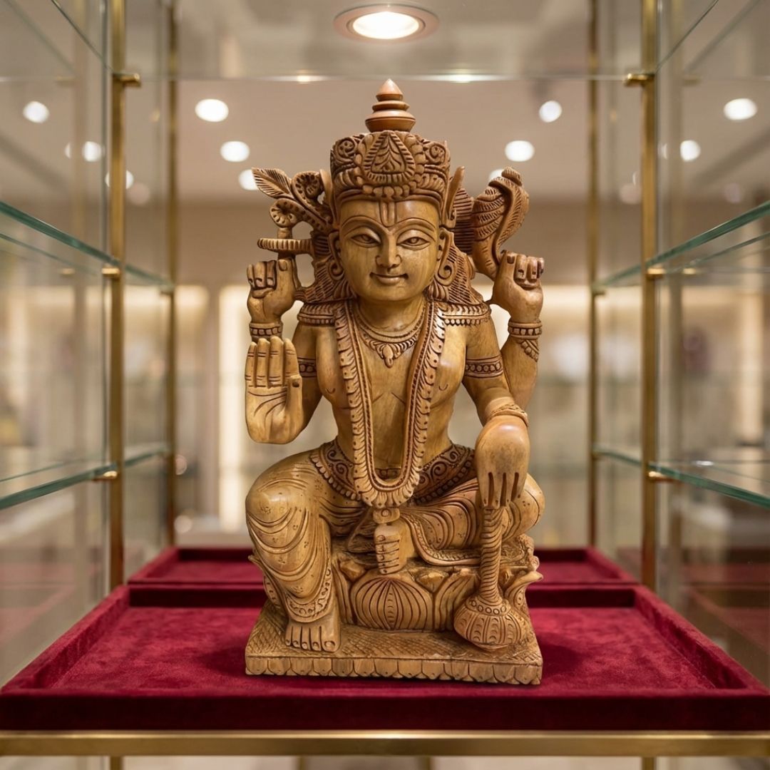 Sandalwood Lord Shiva Idol with Trishul and Damaru