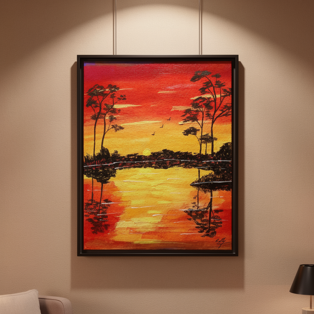 Handmade Sunset Landscape Canvas Painting