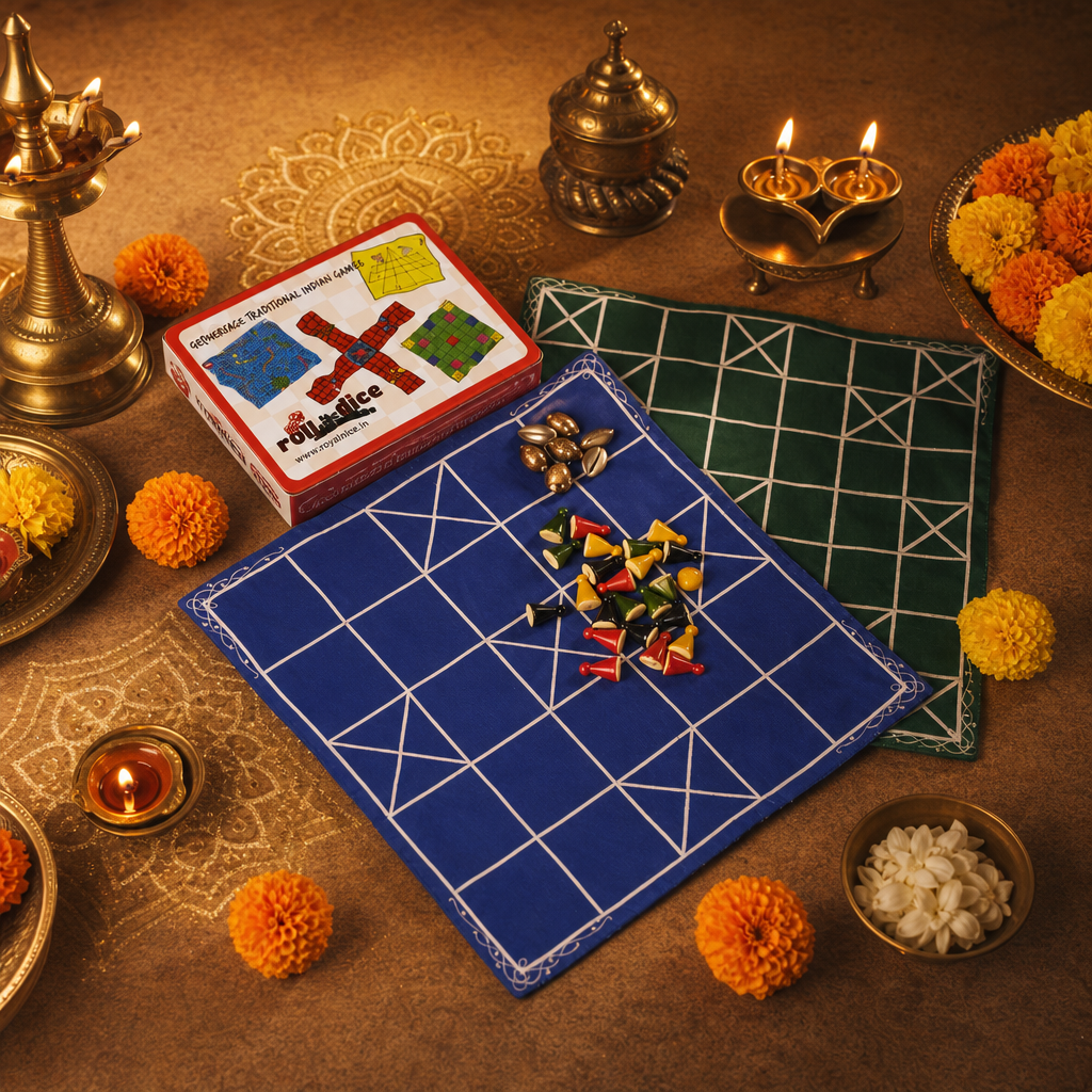 Chowka Bara Board Game – 5 & 7 Houses Combo | Traditional Indian Dice Game