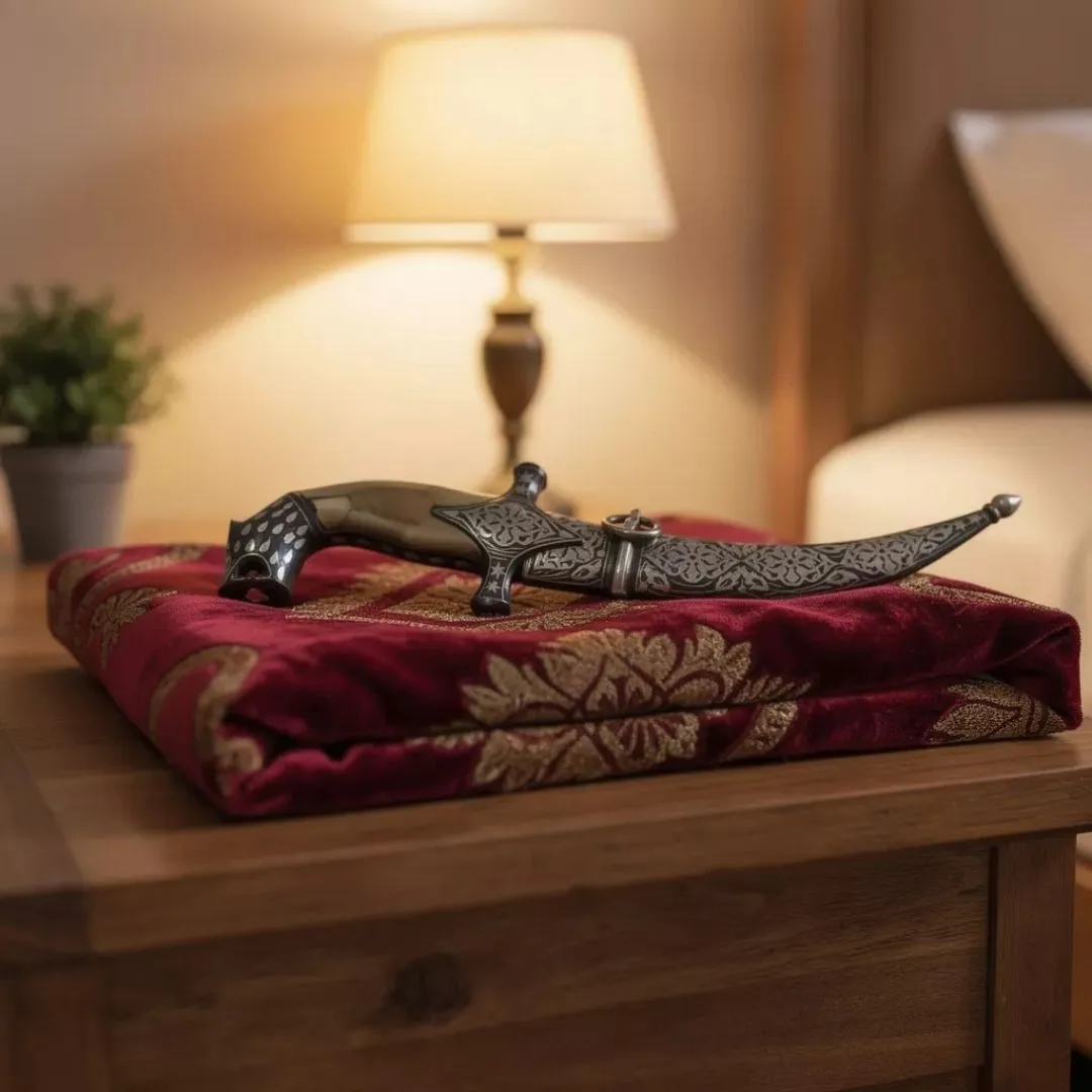 Curved Decorative Koftgari Dagger with Handcrafted Metal Inlay Detailing