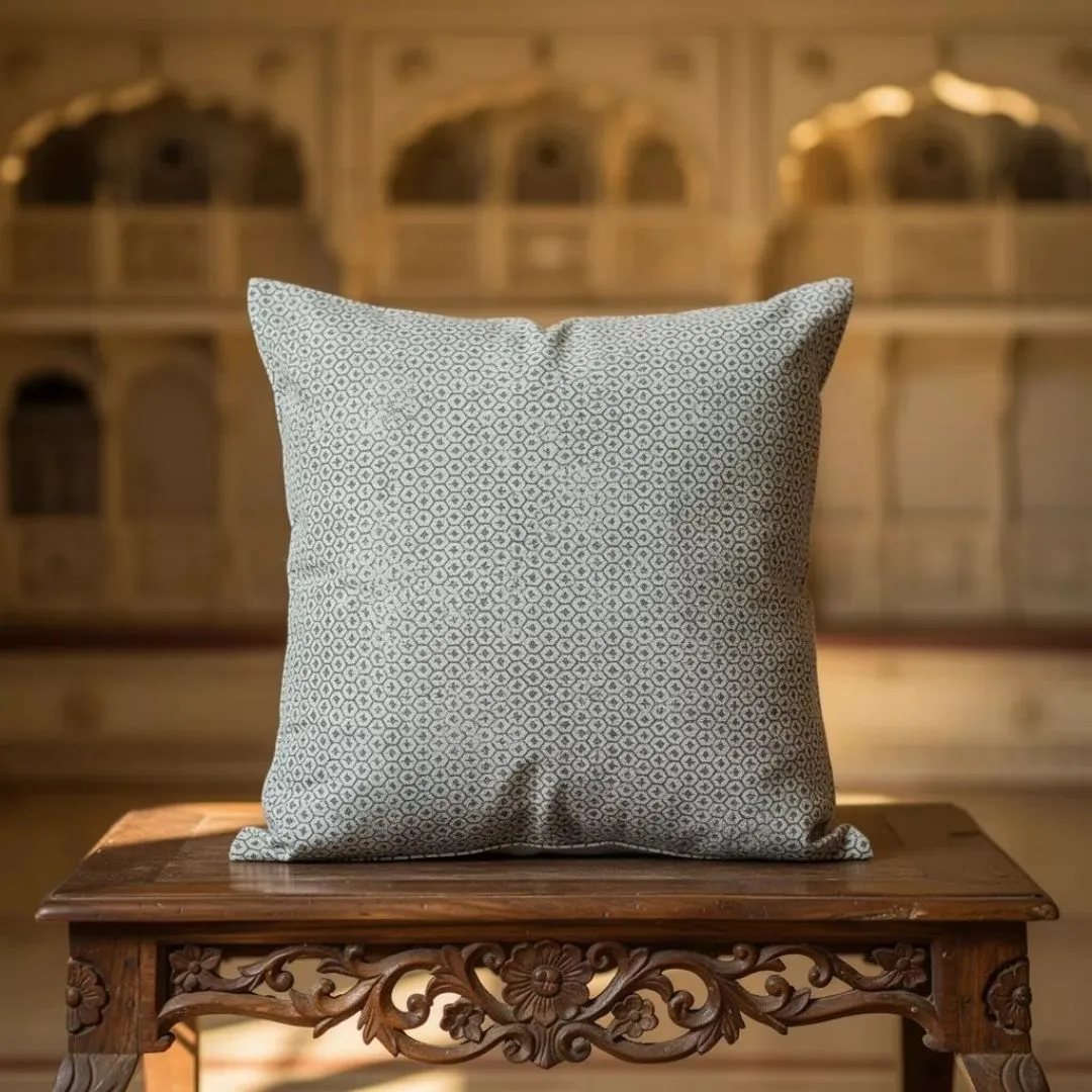 Block Printed Cotton Cushion Covers with Subtle All-Over Pattern (Set of 2)