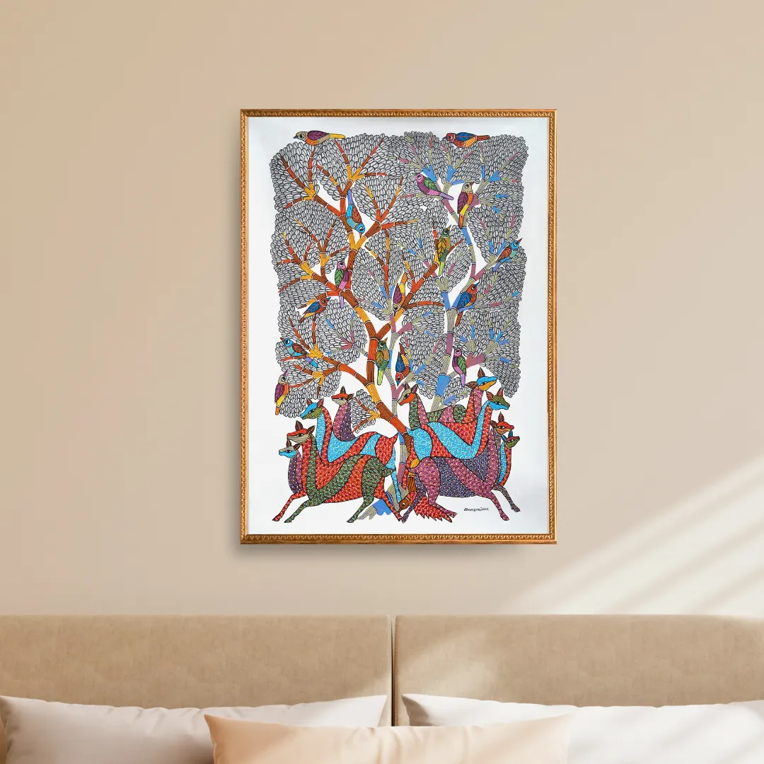Deer and Birds Under the Tree