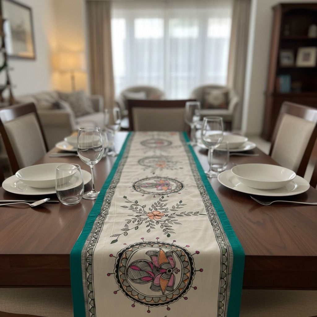 Hand Painted Madhubani Art Work Table Runner {Mayura}