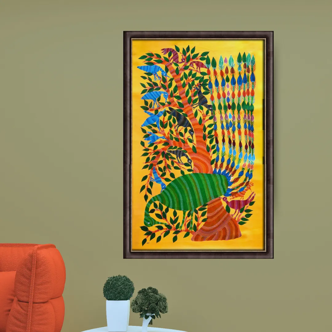 Peacock with the Tree and Birds