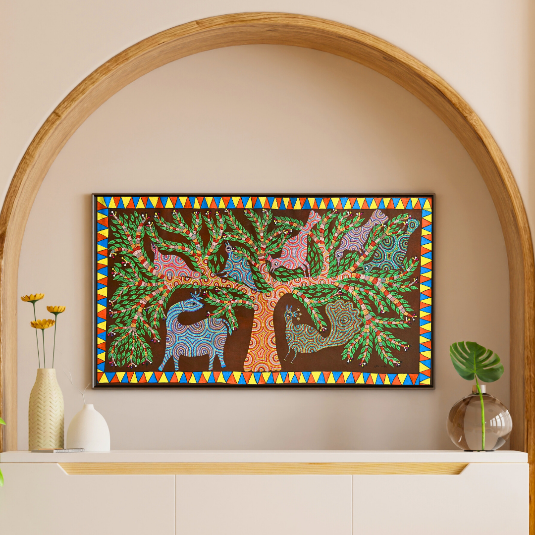 The Portrait of Bhil Tree with Birds and Deer Product Image