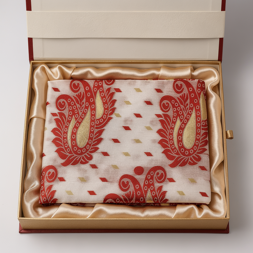 Reshom Dhakai Jamdani Cotton Silk Saree Cream Red Floral