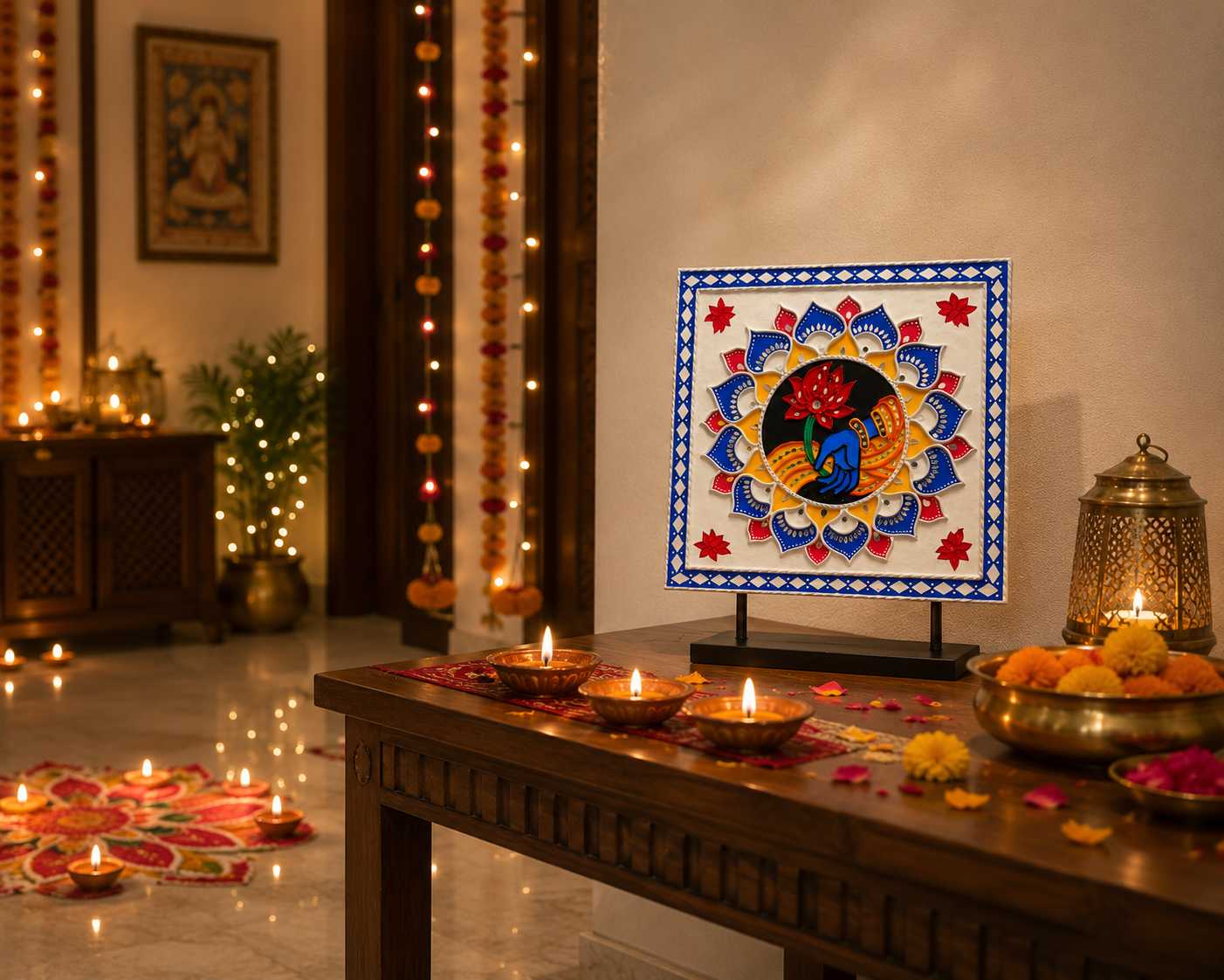 Lippan Art Wall Hanging: Krishna's Hand with Lotus
