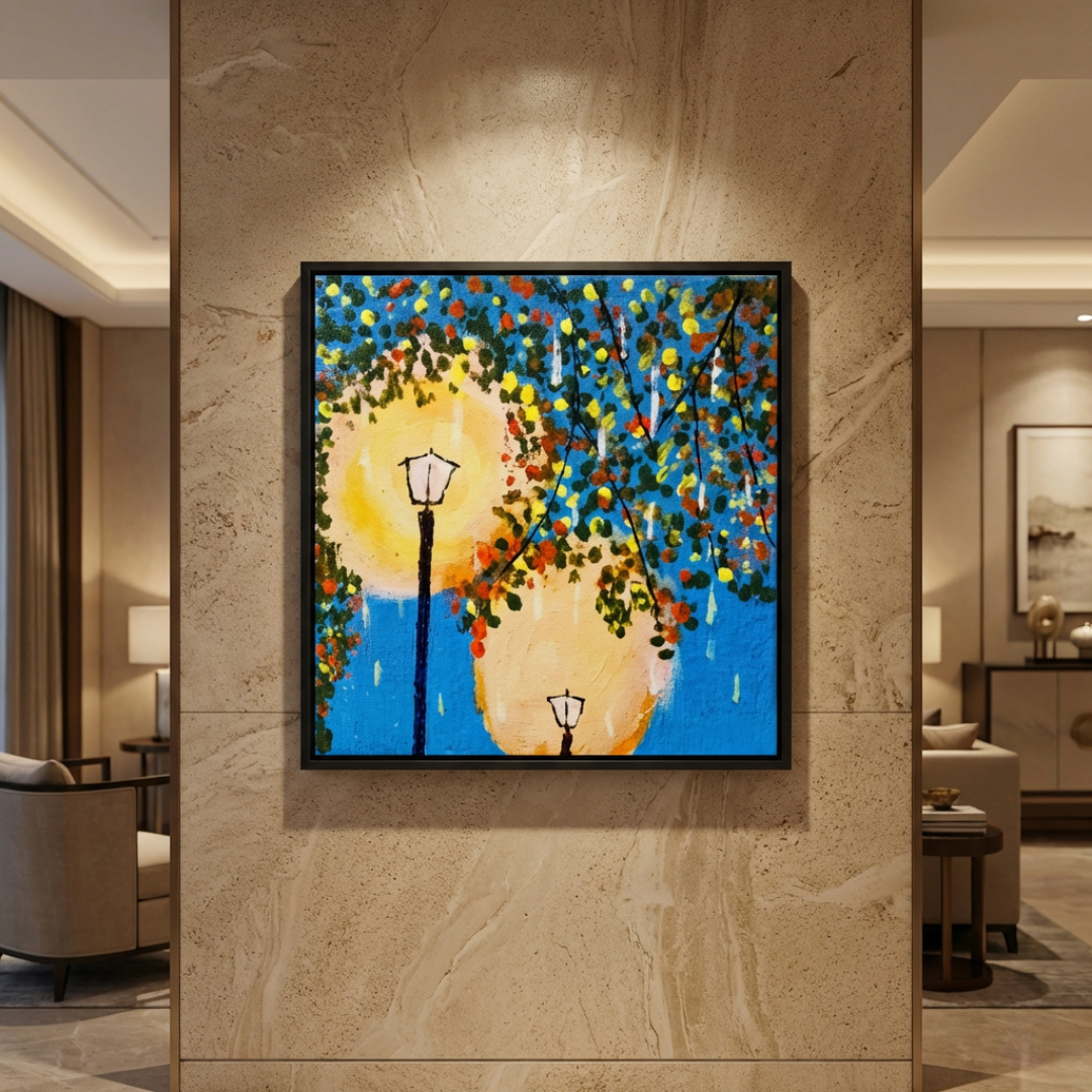 Handmade Street Lamp Abstract Canvas Painting