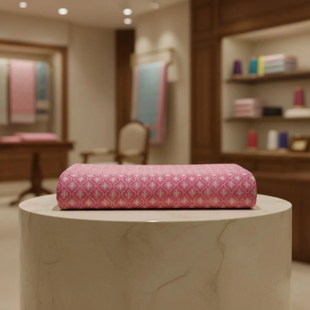 Single-Sided Hand Block Printed Mal Cotton Fabric Than – Soft Pink Motif | Sold Per Meter
