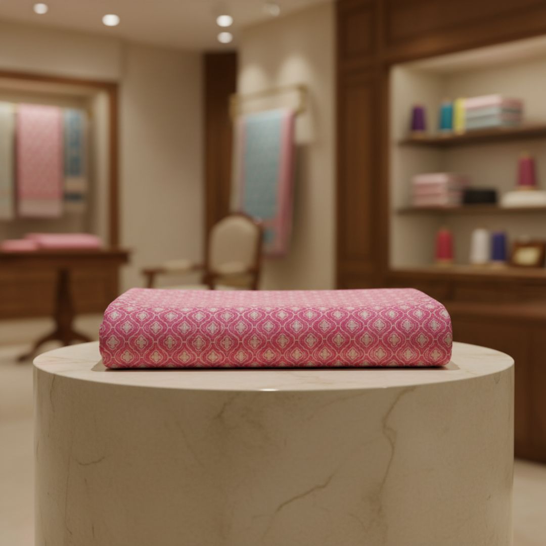 Single-Sided Hand Block Printed Mal Cotton Fabric Than – Soft Pink Motif | Sold Per Meter