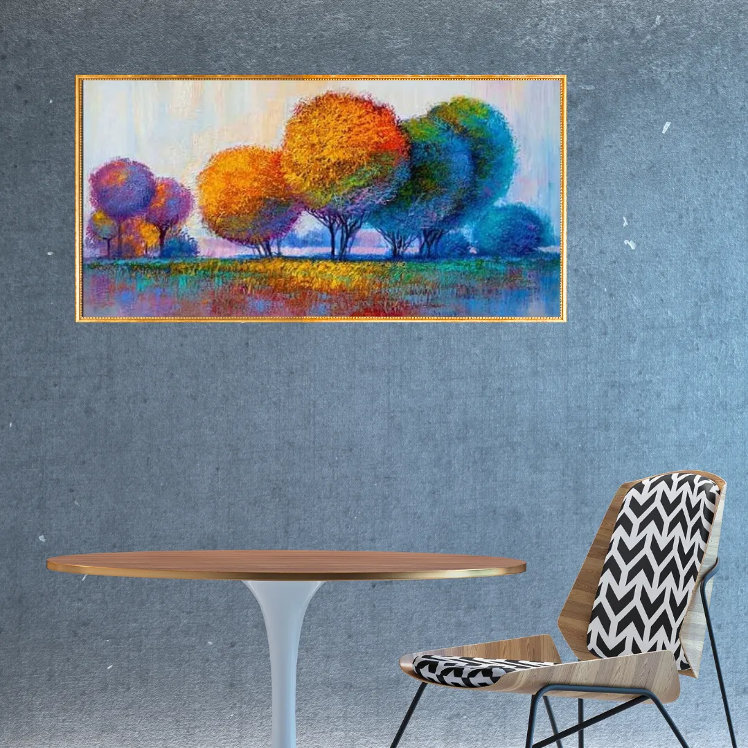 Handmade Colorful Tree Landscape Canvas Painting