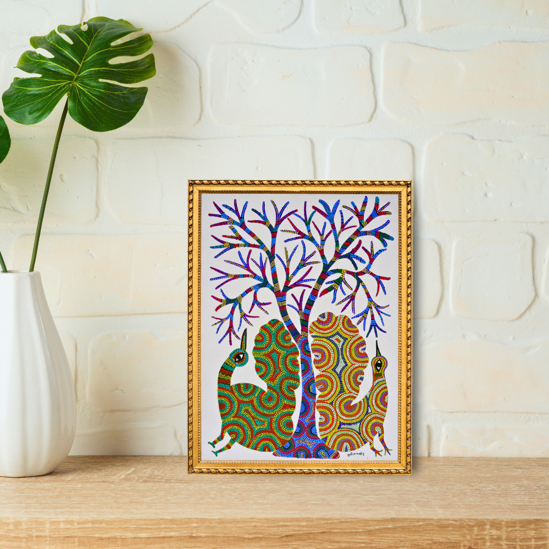 Two Peacocks Under a Tree