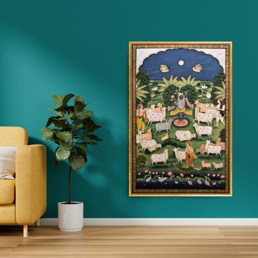 Shrinathji with Cows in Forest