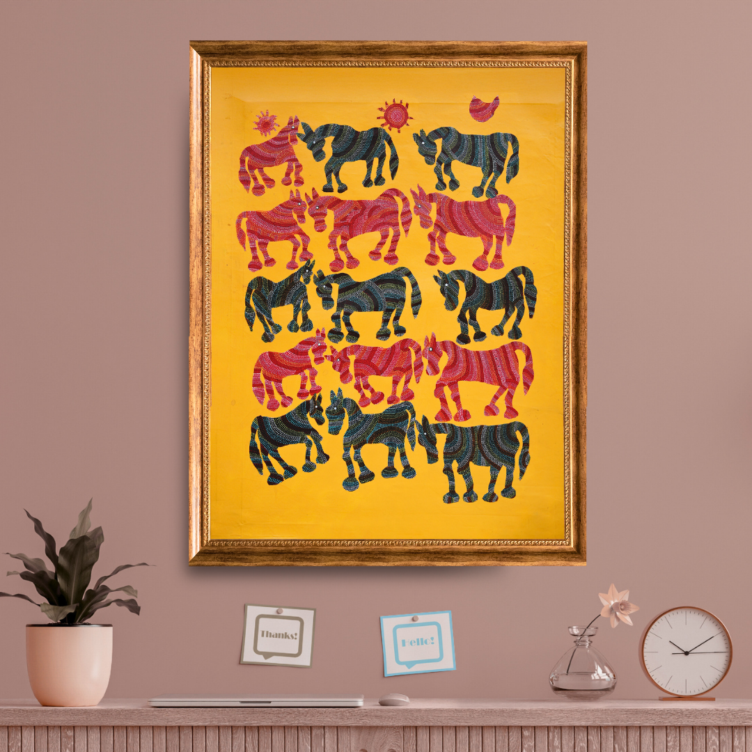 Red and Black Pithora Horses