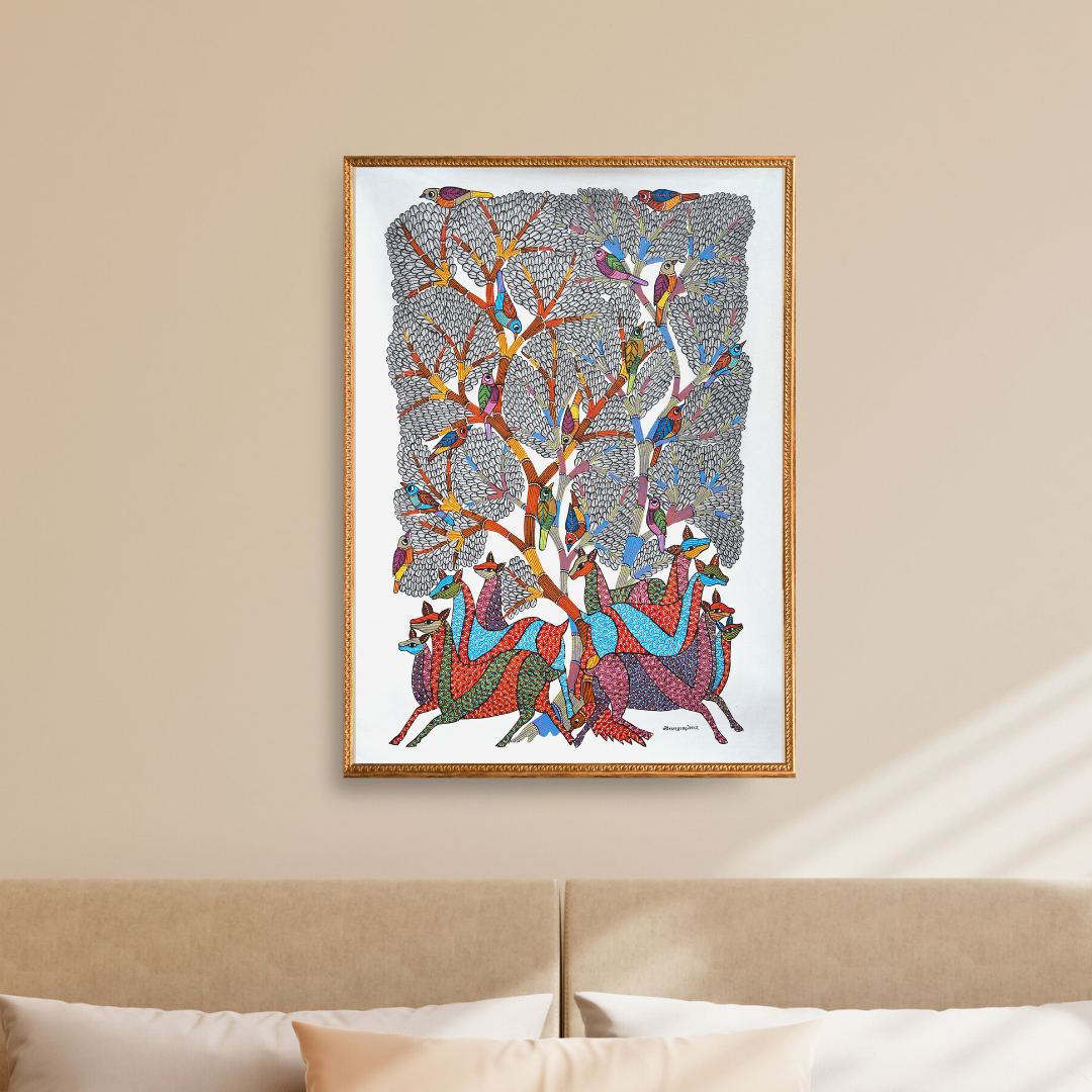 Deer and Birds Under the Tree