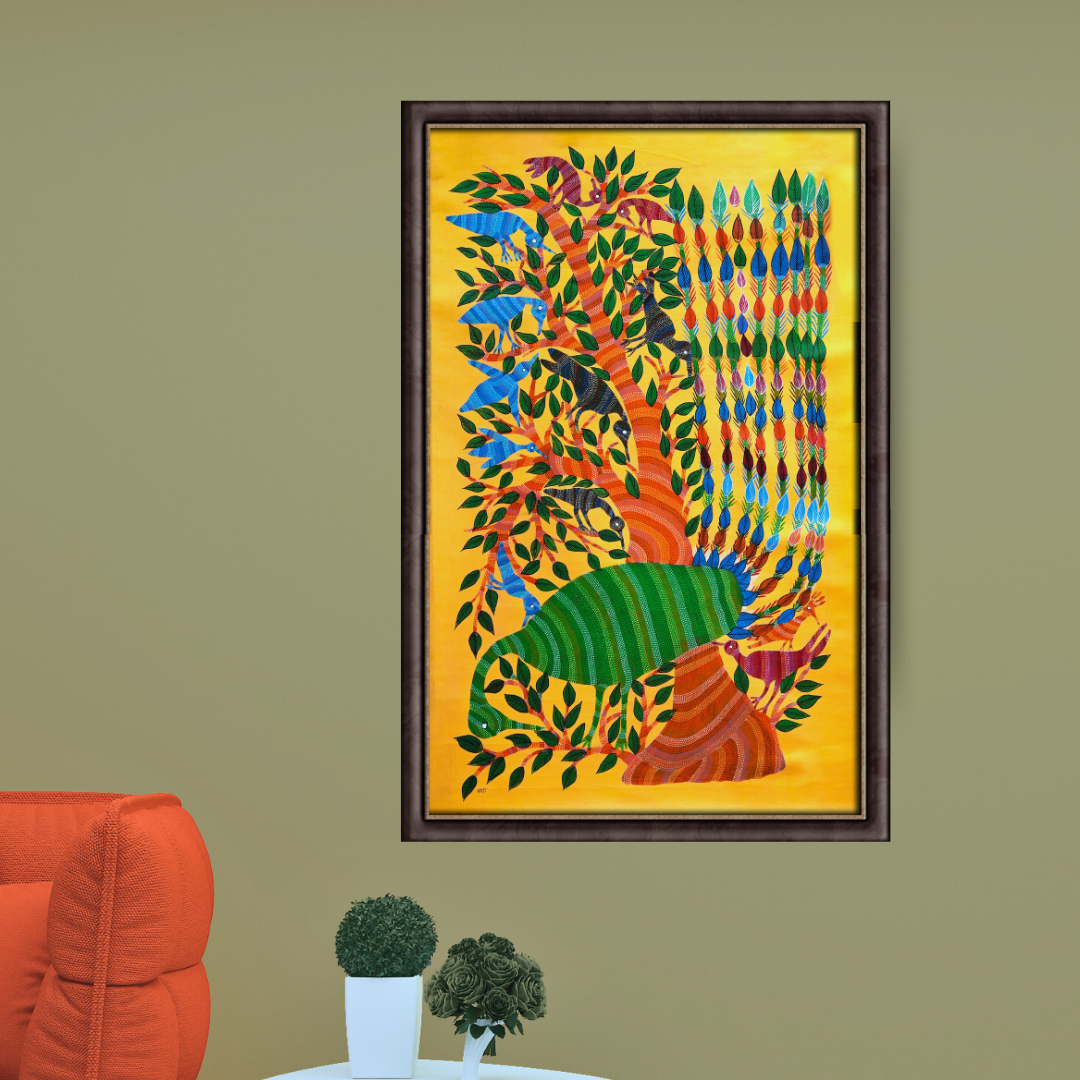 Peacock with the Tree and Birds