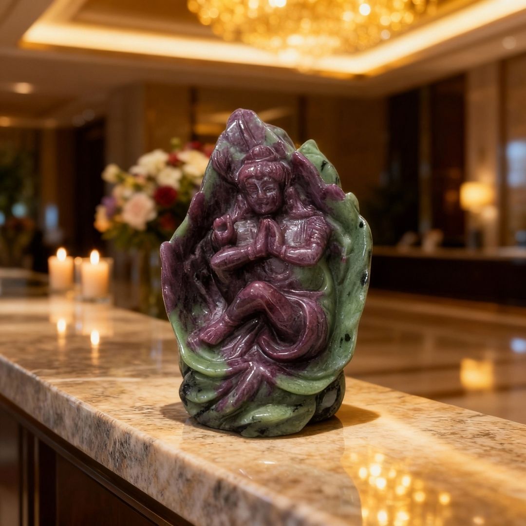Ruby Zoisite Hand Carved Krishna Idol for Spiritual Décor